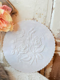 VINTAGE MILK GLASS WITH EMBOSSED ROSES CAKE PLATE