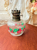 VINTAGE STRAWBERRY GLASS OIL HURRICANE LAMP