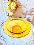 VINTAGE AMBER YELLOW GLASS DETAILED MOTHER GOOSE BOWL
