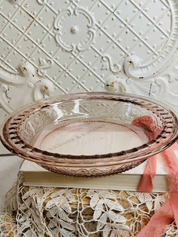 ANCHOR HOCKING PINK VINTAGE GLASS PIE DISH BOWL