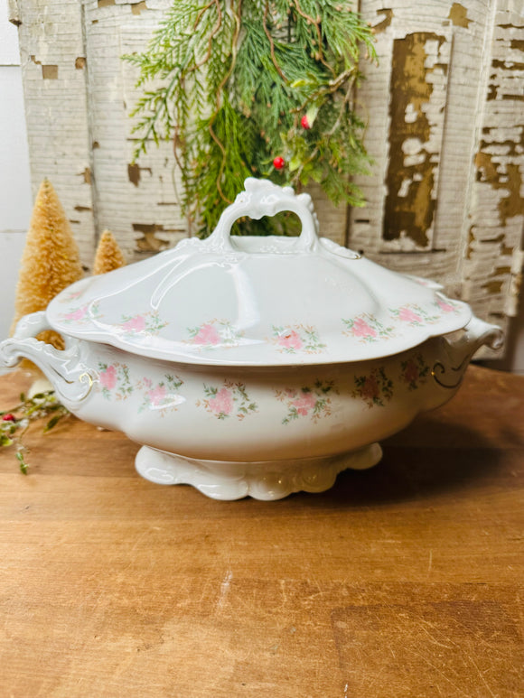 Vintage pink floral rare tureen