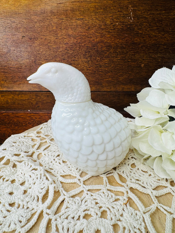 VINTAGE MILK GLASS PARTRIDGE PERFUME BOTTLE