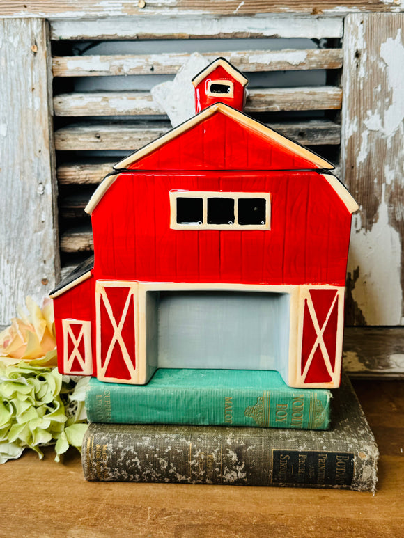 VINTAGE RED BARN FARMHOUSE COOKIE JAR