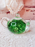 VINTAGE GREEN CLOVER ART GLASS TEAPOT PAPERWEIGHT