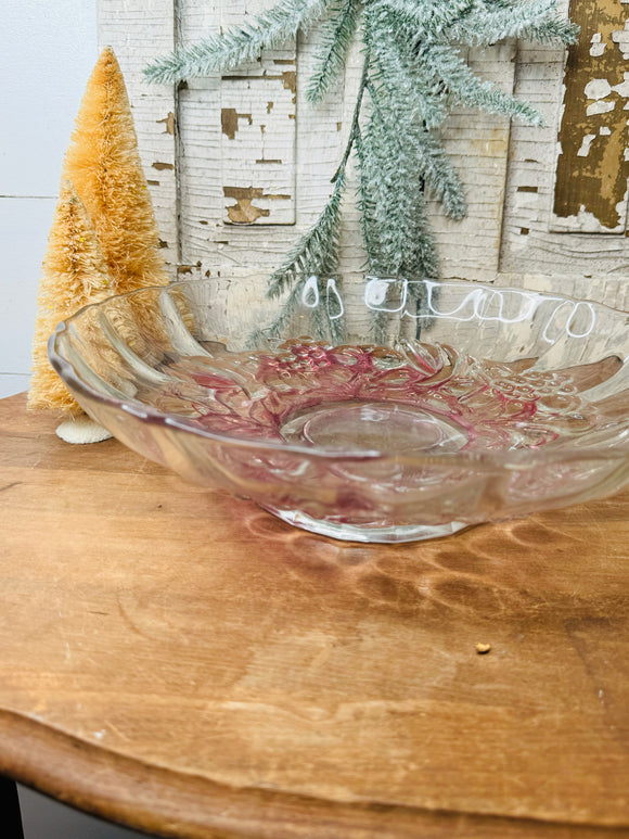 PINK GLASS VINTAGE LARGE SERVING DISH