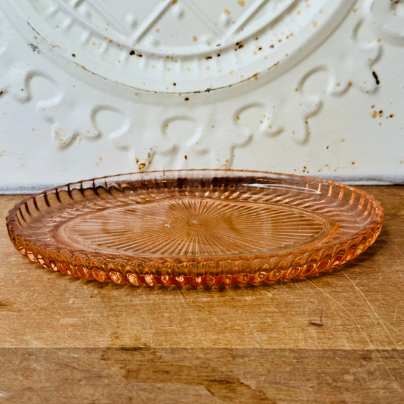 PINK GLASS VINTAGE DETAILED OVAL TRAY