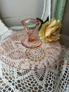 PINK DEPRESSION GLASS VINTAGE ETCHED PLATE