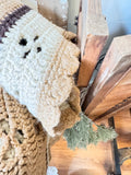 LARGE ANTIQUE EARTH TONE HAND CROCHETED AFGHAN 53x58