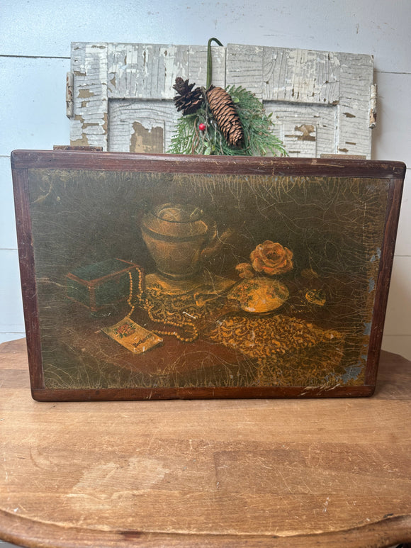 ANTIQUE AUTHENTIC WOODEN LARGE KEEPSAKE BOX