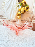 VINTAGE RARE XL PINK DEPRESSION FOOTED GLASS BOWL