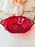 VINTAGE RARE RUBY RED BOWL WITH HANDLES