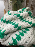 Green and white tassel vintage handmade afghan