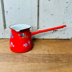 RED AND FLORAL VINTAGE ENAMEL TURKISH COFFEE POT