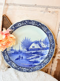 VINTAGE 1940S LARGE DELFTS BOCH BELGIUM BLUE WINDMILL HOLLAND CHARGER PLATE