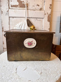 VINTAGE LARGE WOOD WITH BRASS FINISH STORAGE BOX