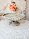 VINTAGE WHITE WICKER CAKE STAND