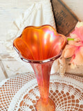 VINTAGE TALL MARIGOLD CARNIVAL GLASS SWUNG VASE