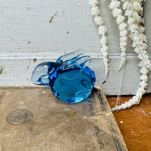 VINTAGE BLUE GLASS RABBIT PAPERWEIGHT