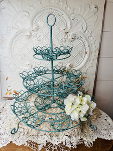 TEAL ORNATE METAL TIERED CUPCAKE HOLDER