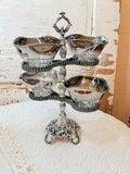 VINTAGE TIERED SILVER AND GLASS NUT CONDIMENT CADDIE