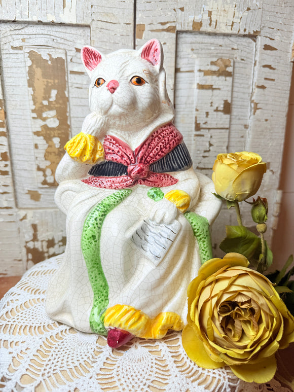 VINTAGE CRACKLE LARGE CERAMIC CAT STATUETTE