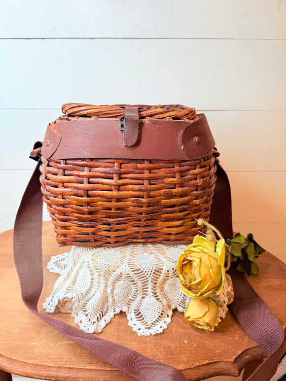 VINTAGE RARE FISHERMANS WICKER BASKET