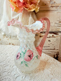 VINTAGE FENTON PINK CREST OPALESCENT PAINTED OPTIC VASE
