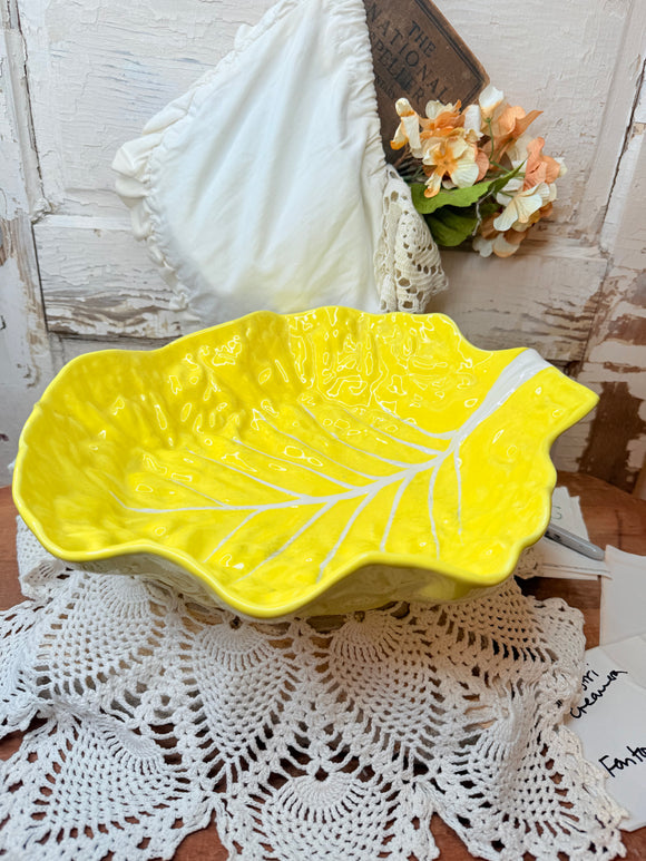 VINTAGE PORTUGAL EXTRA LARGE YELLOW LEAF BOWL
