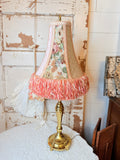 VINTAGE BRASS TABLE LAMP WITH TAPESTRY AND TASSELS SHADE