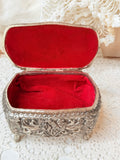VINTAGE SILVER TRINKET BOX WITH VELVET INTERIOR