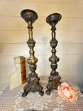 XL 19TH CENTURY BRONZE ALTAR CANDLE HOLDERS - 2 AVAILABLE