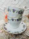 TEACUP AND SAUCER VINTAGE SET PURPLE FLORALS - 2 SETS AVAILABLE