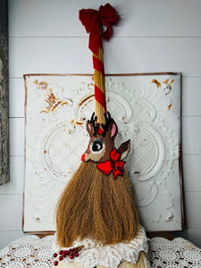 EXTRA TALL REINDEER BROOM VINTAGE