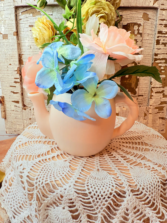 VINTAGE PINK FROSTED GLASS TEAPOT PLANTER
