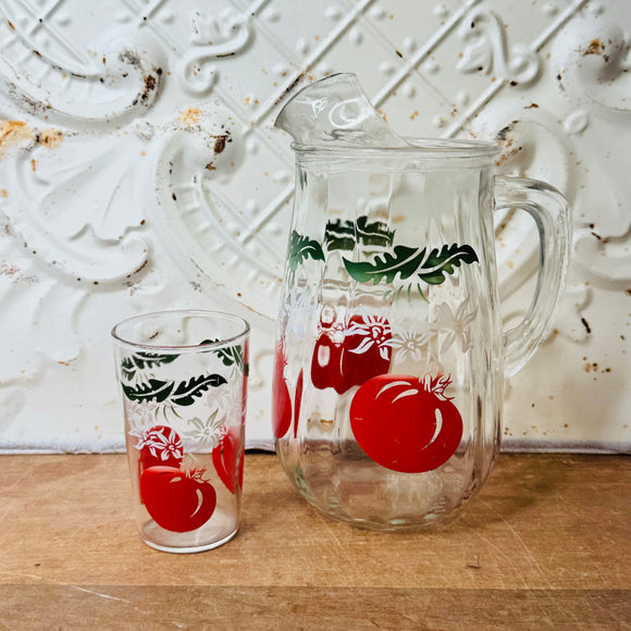 VINTAGE JUICE PITCHER AND GLASS TOMATOES