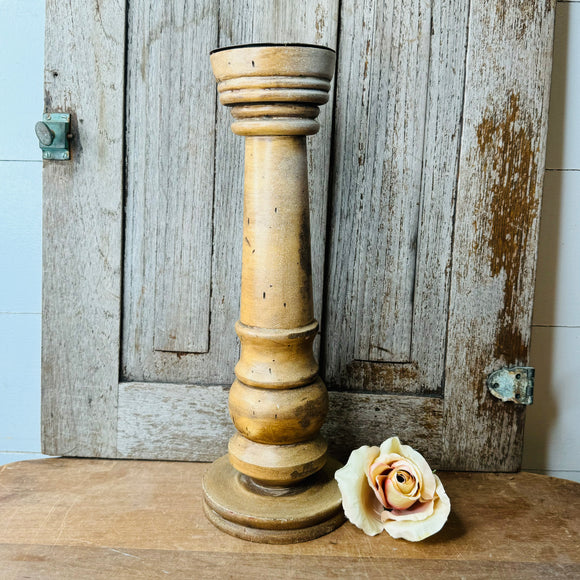 LARGE VINTAGE WOOD CARVED CANDLE HOLDER