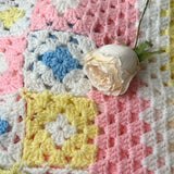 PASTEL GRANNY SMITH SQUARE PINK BLUE YELLOW DETAILED AFGHAN