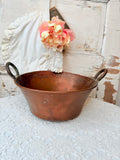 ANTIQUE LARGE COPPER BOWL WITH BRASS HANDLES