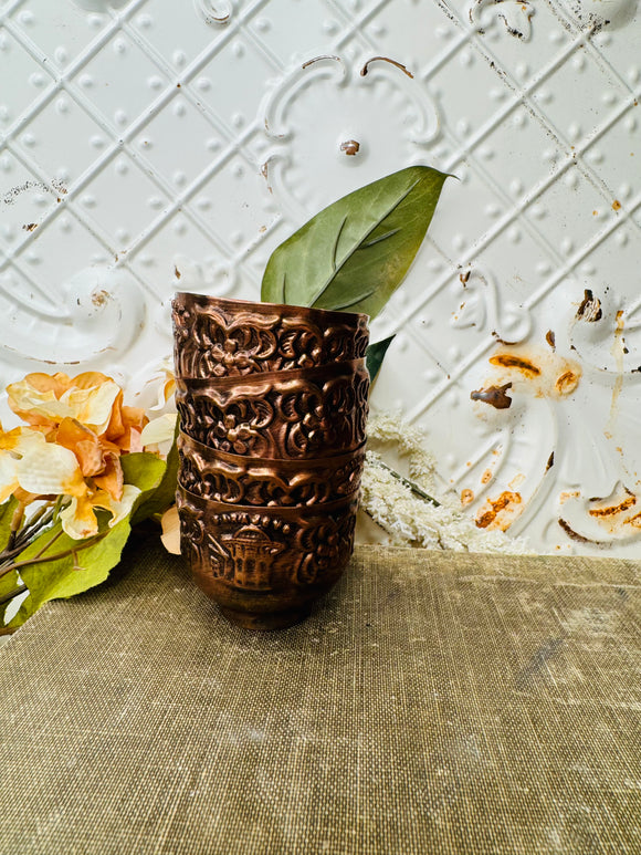 SET OF 4 AMAZING DETAILED COPPER MINI CUPS