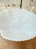 MILK GLASS GRAPE MOTIF VINTAGE ORNATE DISH