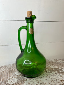 GREEN GLASS VINTAGE DECANTER