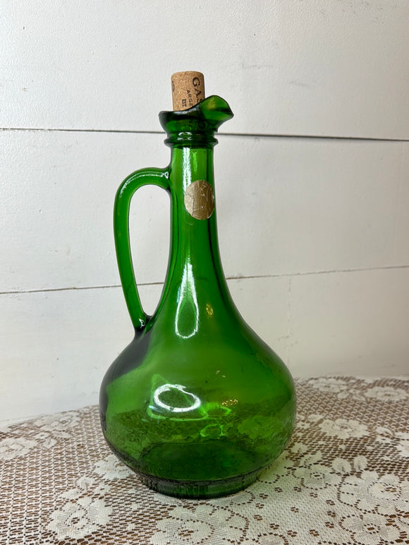 GREEN GLASS VINTAGE DECANTER