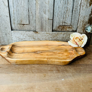 OLIVE WOOD HAND CARVED SNACK SALAD TRAY WITH HANDLES