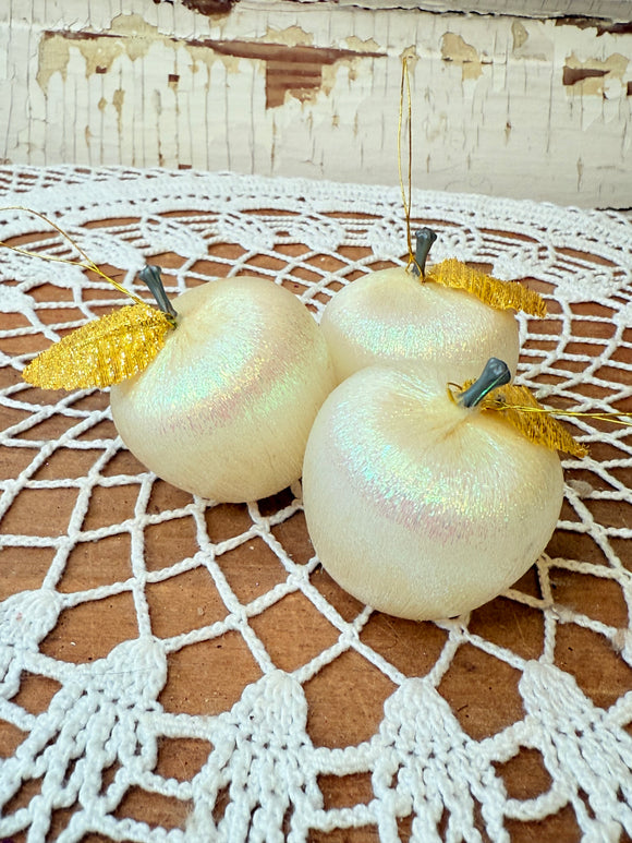 EXTRA RARE SET OF 3 SATIN APPLE ORNAMENTS