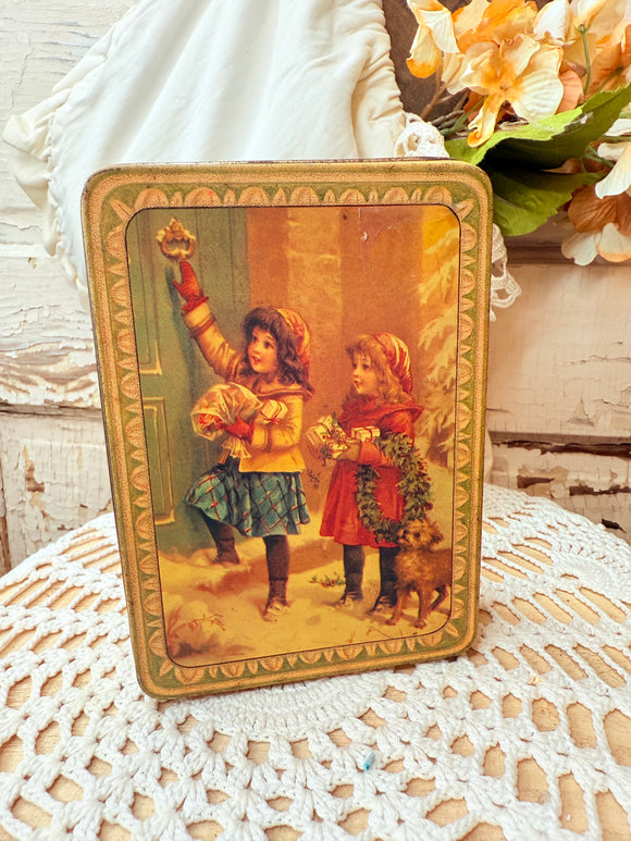 AMAZING WINTER VINTAGE VICTORIAN TIN BOX