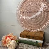 VINTAGE LARGE PINK DEPRESSION GLASS CAKE PLATE