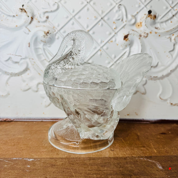 VINTAGE LE SMITH GLASS TURKEY HEN ON NEST