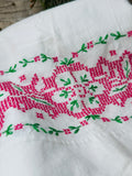 EMBROIDERED VINTAGE PINK AND GREEN PILLOW CASES