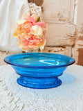 VINTAGE BLUE GLASS OVAL DETAILED DISH