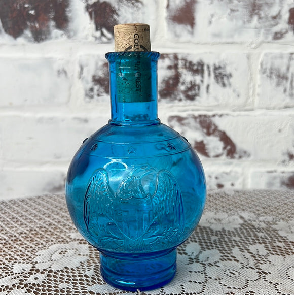 WHEATON RARE BLUE GLASS BOTTLE WITH EAGLES AND STARS